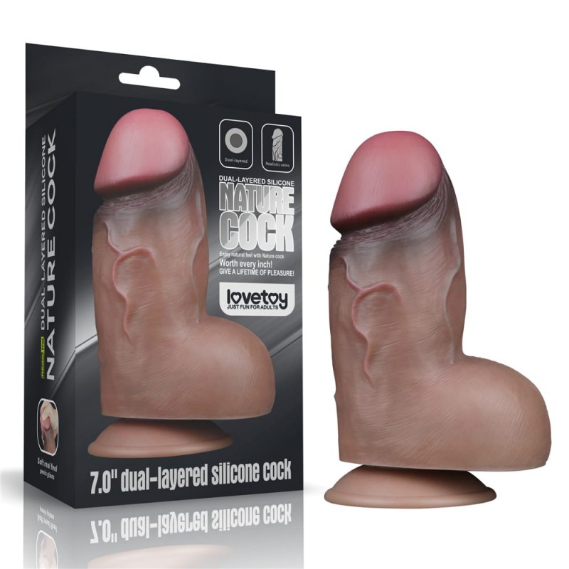 7inch Dual-Layered Silicone Nature Cock Brown LVTOY00552 